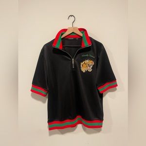 Hudson Outerwear zip up Polo with Red and Green stripes.
